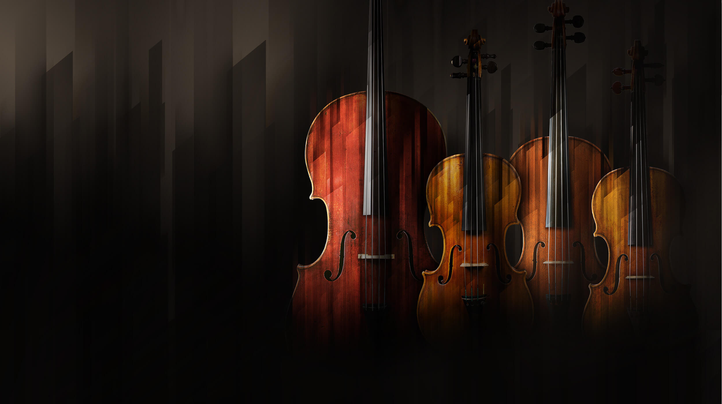 A series of cellos in a row